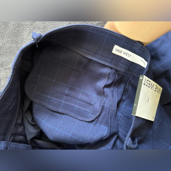 Women's Nine West High Rise Straight Leg Trousers in Navy Windowpane - Picture 7 of 11